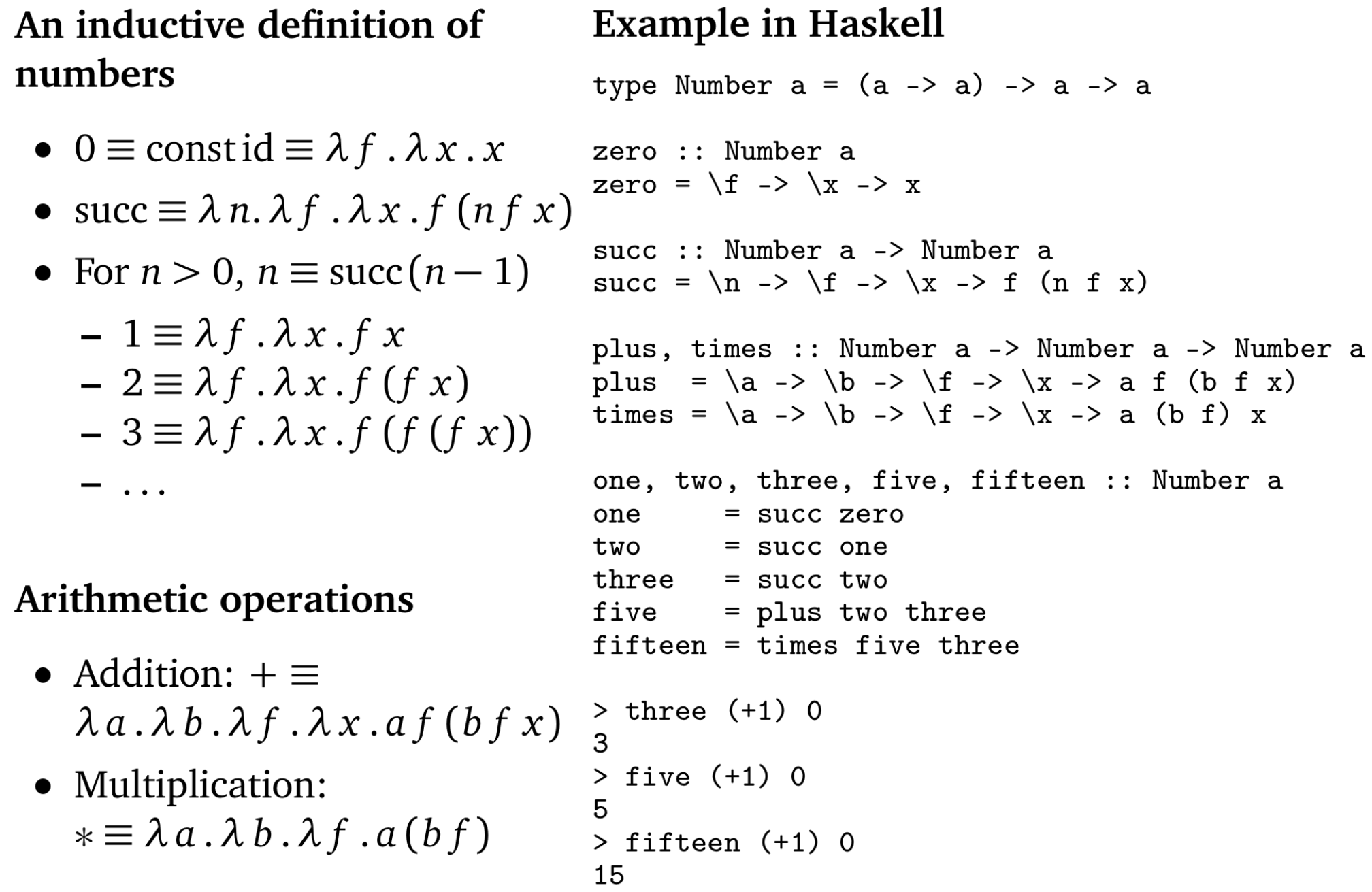 Natural numbers as functions